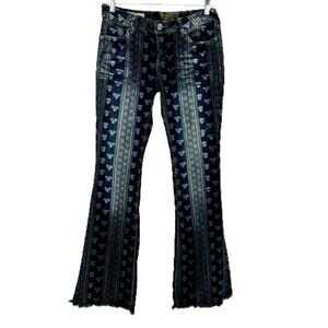Hot Kiss Nina Flare Hippie Boho Festival Cowgirl Floral Jeans Womens Size 7 Blue